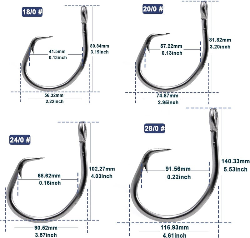 FishTrip Circle Hooks Saltwater,in-Line Fishing Hooks 5X Strong for Catfish 25pcs,Black/High Carbon Steel/Non-Offset/Closed Eye/Wide Gap for Striped Bass Salmon - Image 4